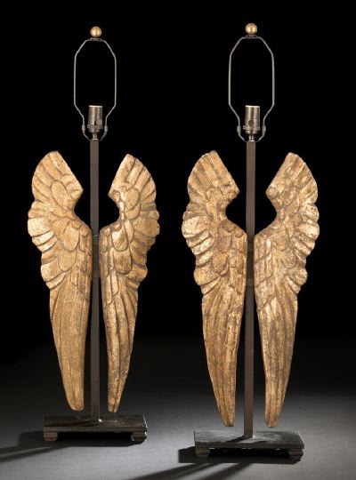 Appraisal: Two Pairs of Italian Art Deco Carved Giltwood Angels' Wings