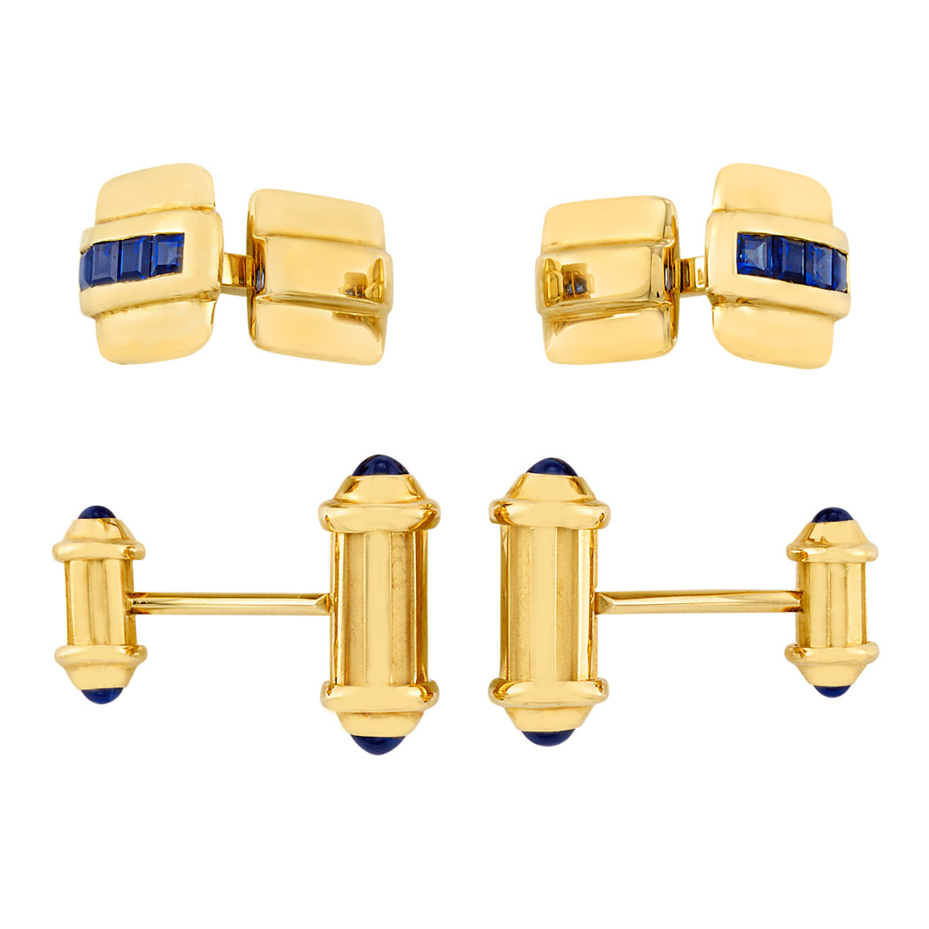 Appraisal: Two Pairs of Gold and Sapphire Cufflinks Tiffany Co kt