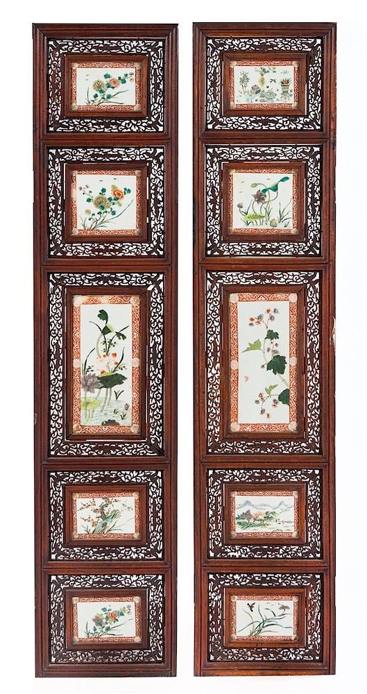 Appraisal: Two Famille Verte Porcelain Inset Hardwood Panels Height x length