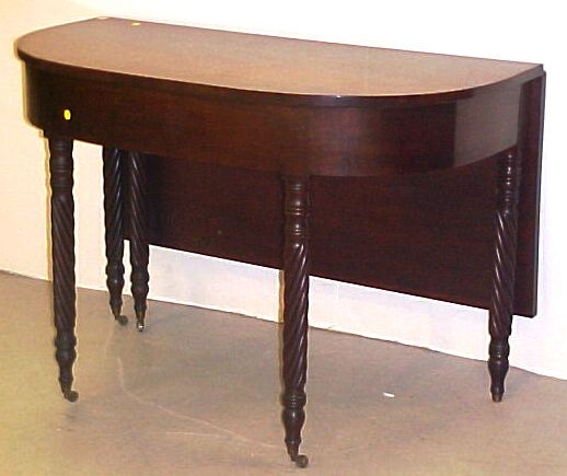 Appraisal: th C mahogany demilune top single drop leaf table spiral