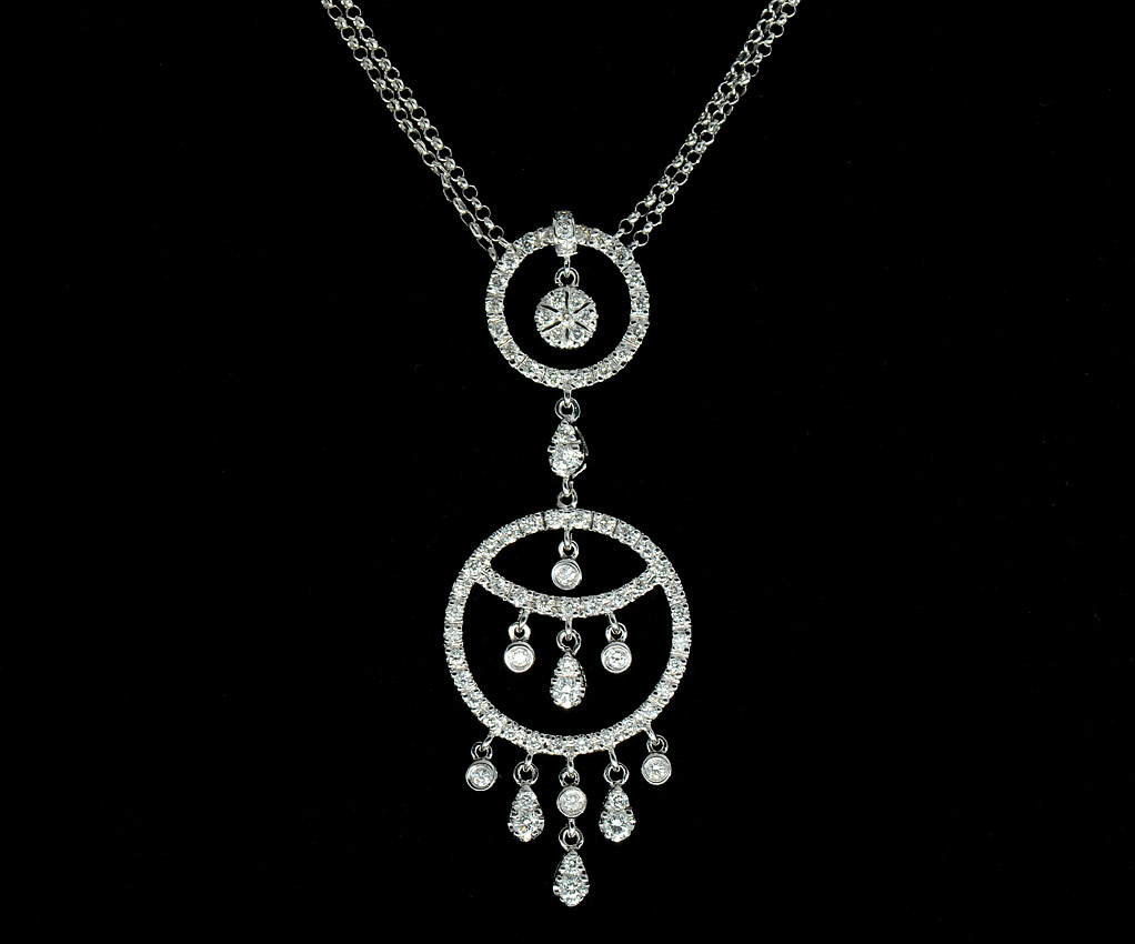 Appraisal: K WHITE GOLD DIAMOND LAVALIER NECKLACE Modern design pendant of