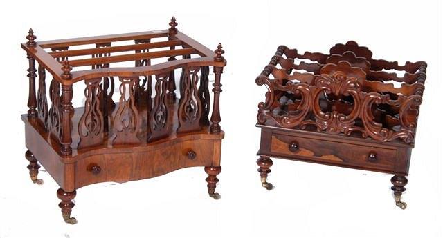 Appraisal: A VICTORIAN FIGURED WALNUT CANTERBURY with three divisions serpentine front