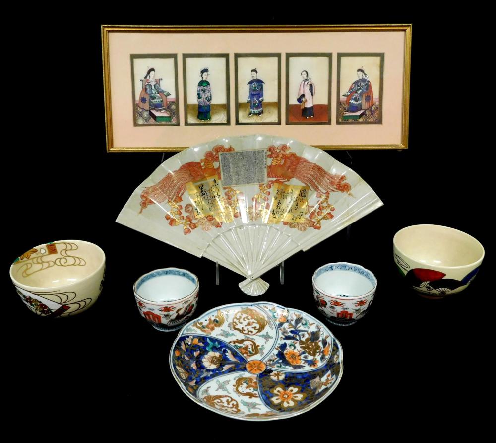 Appraisal: ASIAN Seven pieces including framed series of figures painted on