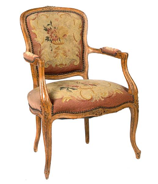 Appraisal: A Louis XV style needlepoint upholstered fauteuil th century height