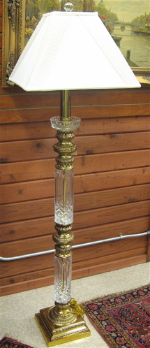 Appraisal: THREE-PIECE BRASS AND CUT CRYSTAL LAMP SET floor lamp and