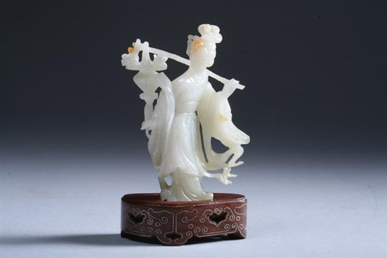 Appraisal: CHINESE LIGHT CELADON JADE FIGURE OF MEIREN th century Standing