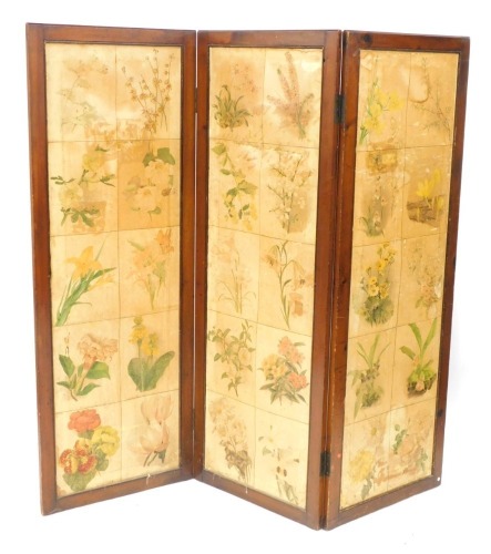 Appraisal: A three fold scrap screen with panels of floral book