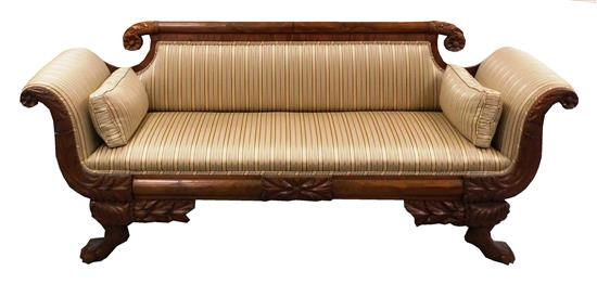 Appraisal: Classical Revival sofa late th C mahogany and mahogany veneer