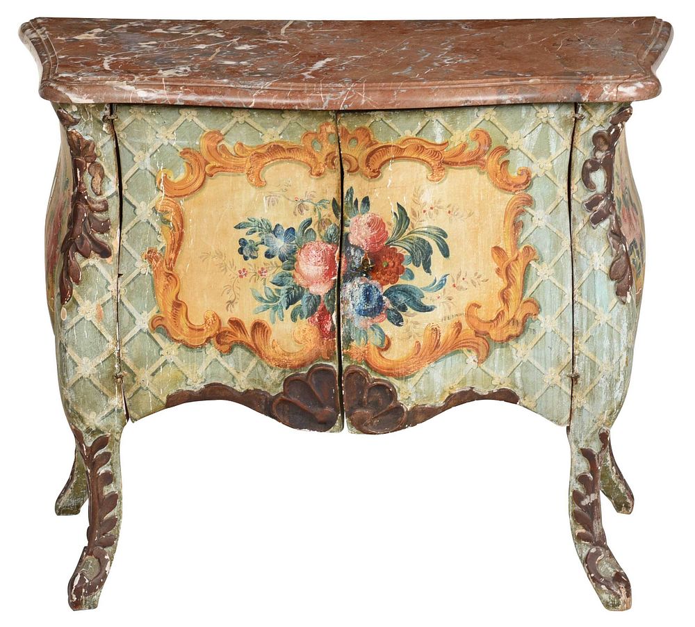 Appraisal: Venetian Baroque Paint Decorated Marble Top Commode Italian th century