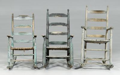 Appraisal: Three early Georgia rocking chairs all with four-slat backs oak