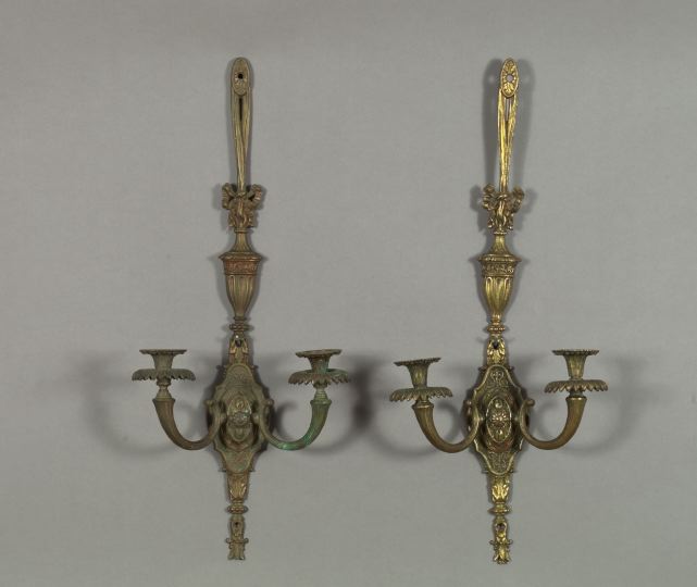 Appraisal: Pair of Gilded Brass Two-Light Appliques in the Louis XVI