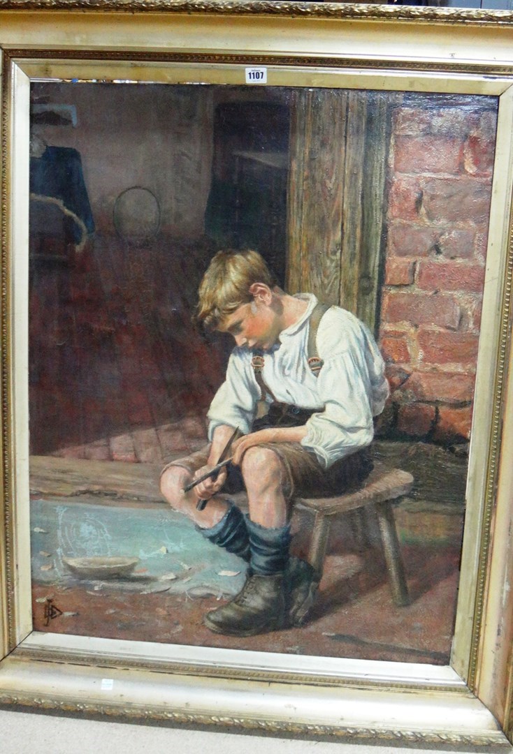 Appraisal: D J Davies th century A boy whittling a stick