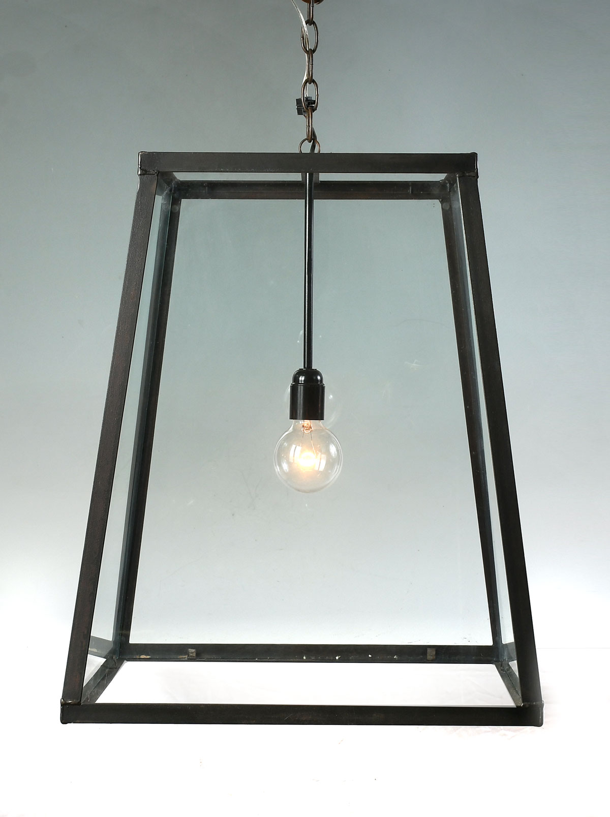 Appraisal: LARGE STOCKHOLM IRON GLASS LANTERN Single light Stockholm hanging light