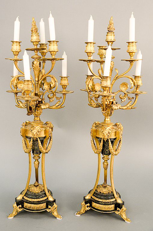 Appraisal: Pair of large gilt bronze candelabra seven light with scrolling