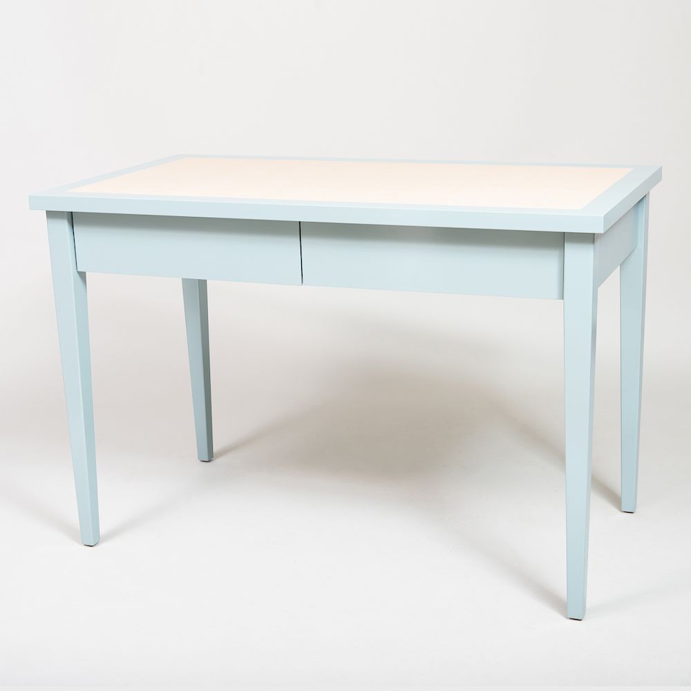 Appraisal: Pale Blue Lacquer and Faux Snakeskin Leather Desk of Recent