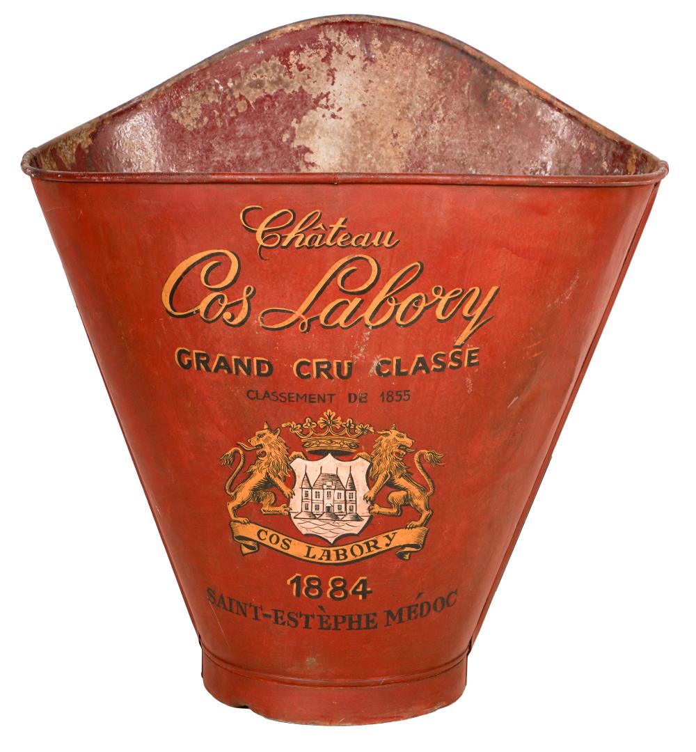 Appraisal: FRENCH RED-PAINTED TOLE GRAPE HODChateau Cos Labory Grand Cru Classe