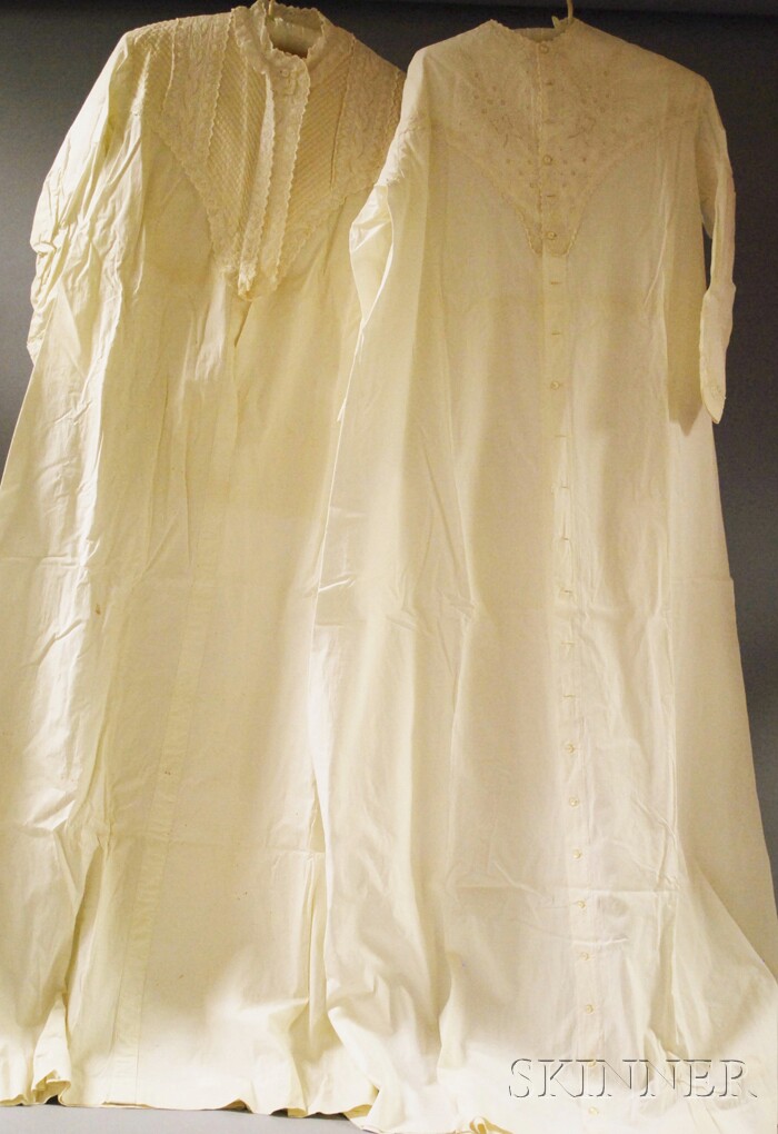 Appraisal: Two th Century Hand-embroidered White Cotton Dresses or Nightshirts some