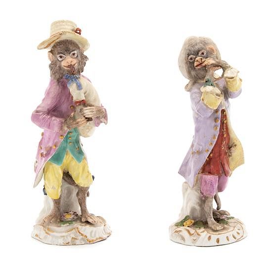 Appraisal: Two Meissen Porcelain Monkey Band Members Height inches Two Meissen