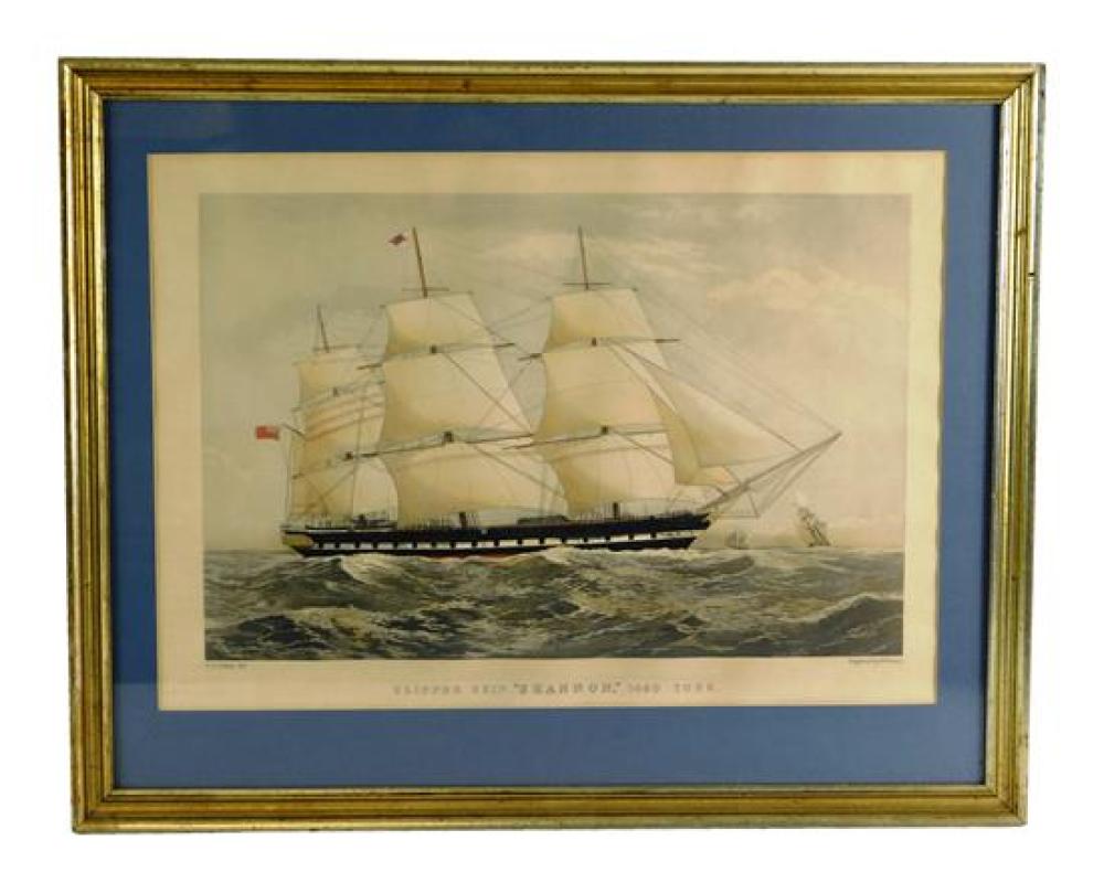 Appraisal: th C Offset lithograph titled ''Clipper Ship Shannon Tons'' engraved