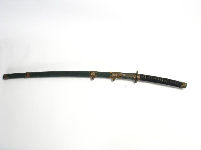 Appraisal: Japanese Samurai sword post WWII era green scabbard with ornate