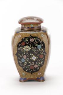 Appraisal: Fine Cloisonne Lidded Jar with Birds Butterflies Japanese or Chinese