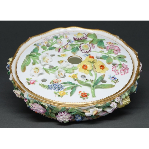 Appraisal: A Staffordshire 'Coalbrookdale' floral encrusted pot pourri basket and cover