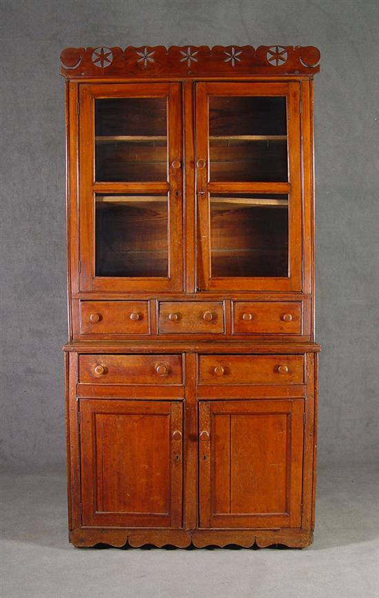 Appraisal: Folky Stepback Cupboard Mid th Century Two glazed doors above