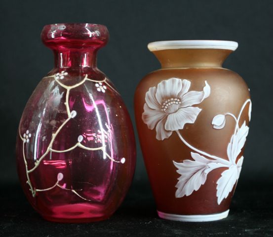 Appraisal: A two colour cameo glass posy vases together with a