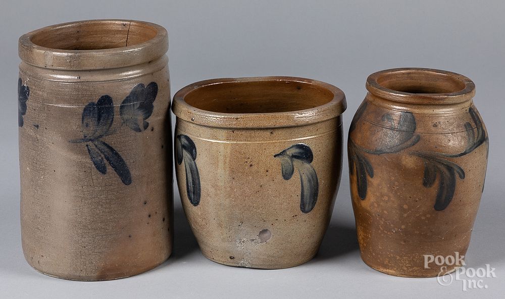 Appraisal: Three Pennsylvania stoneware crocks th c Three Pennsylvania stoneware crocks