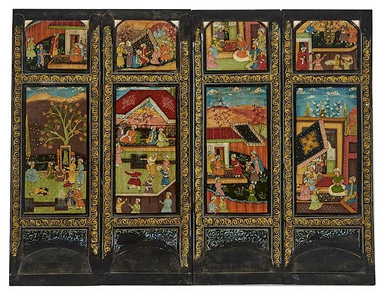 Appraisal: Panel Indian screen paint decorated on both sides Panel Indian