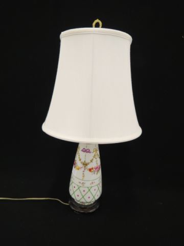 Appraisal: Handpainted Porcelain Lamp floral garland and lattice decor body