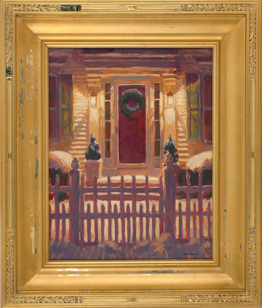 Appraisal: SIMIE MARYLESAmerican ContemporaryElegance in Lamplight Depicts the snow-covered front entrance