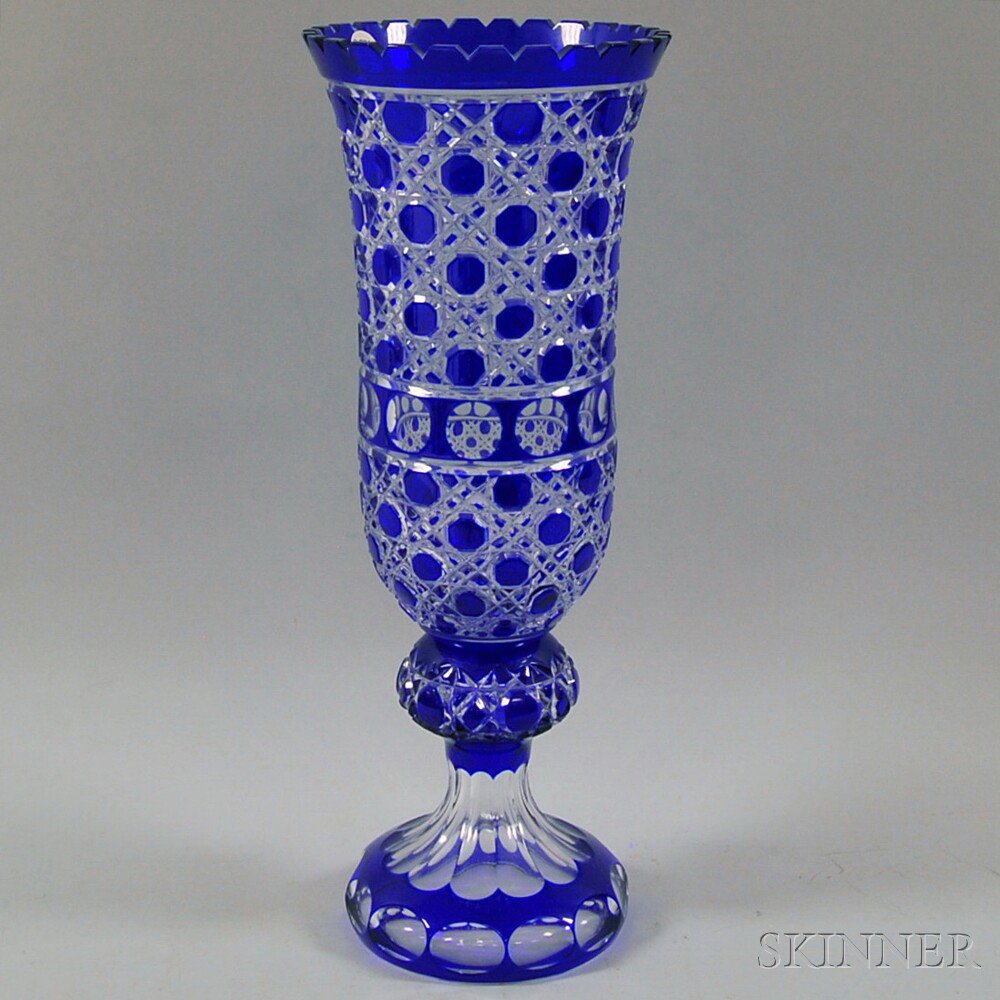 Appraisal: Cobalt Cut-to-Clear Cut-glass Vase th century ht dia in Estimate