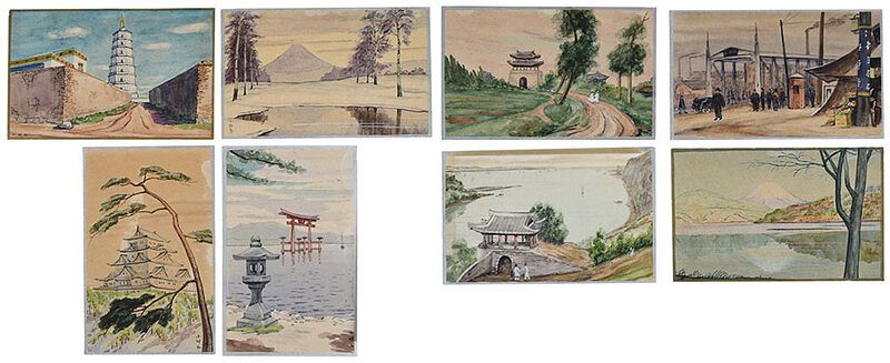 Appraisal: Group of Eight Hand Painted Japanese Postcards early to mid