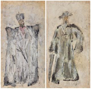 Appraisal: A PAIR OF COSTUME DESIGNS BY DAVID KAKABADZE GEORGIAN -