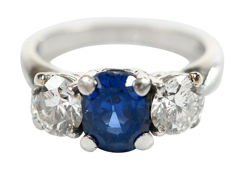 Appraisal: Platinum Sapphire Diamond Ring classic three stone ring center oval