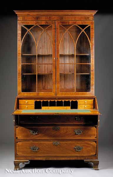 Appraisal: A William IV Inlaid Mahogany Bureau Bookcase c molded cornice