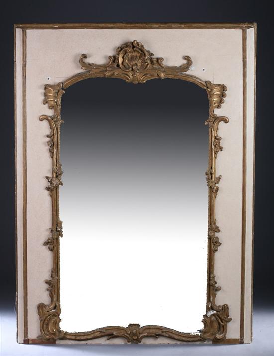 Appraisal: REGENCE STYLE PAINTED AND PARCEL-GILT OVERMANTLE MIRROR th century with