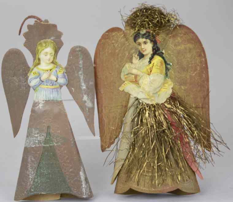 Appraisal: TWO PAPER DRESDEN ANGEL TREE TOPPERS Pressed Dresden paper angel