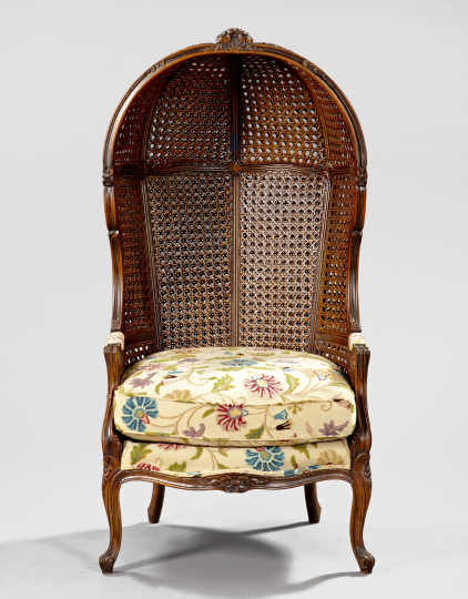 Appraisal: Provincial Louis XV-Style Fruitwood and Cane Porter's Chair first quarter