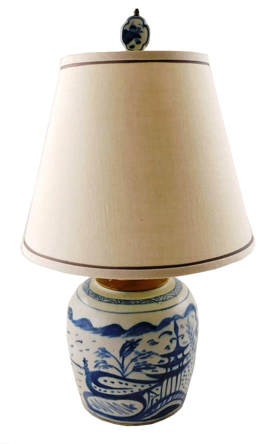 Appraisal: ASIAN th C Chinese Cantonware electrified table lamp blue and