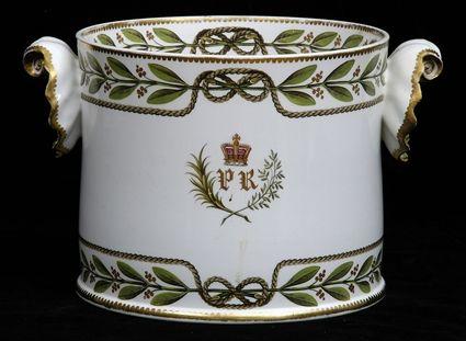 Appraisal: SPODE PORCELAIN ARMORIAL CYLINDRICAL CACHE-POT The rope-tied berried laurel borders