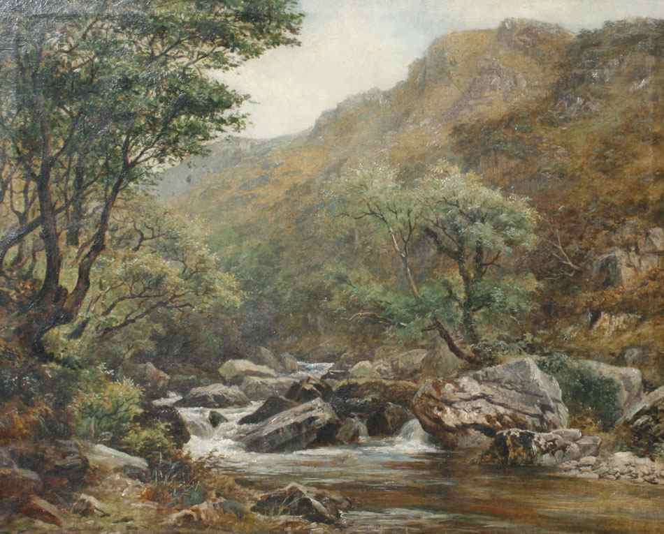 Appraisal: MOORE Henry British - ''Welsh Scenery'' Wooded Stream Landscape OIL