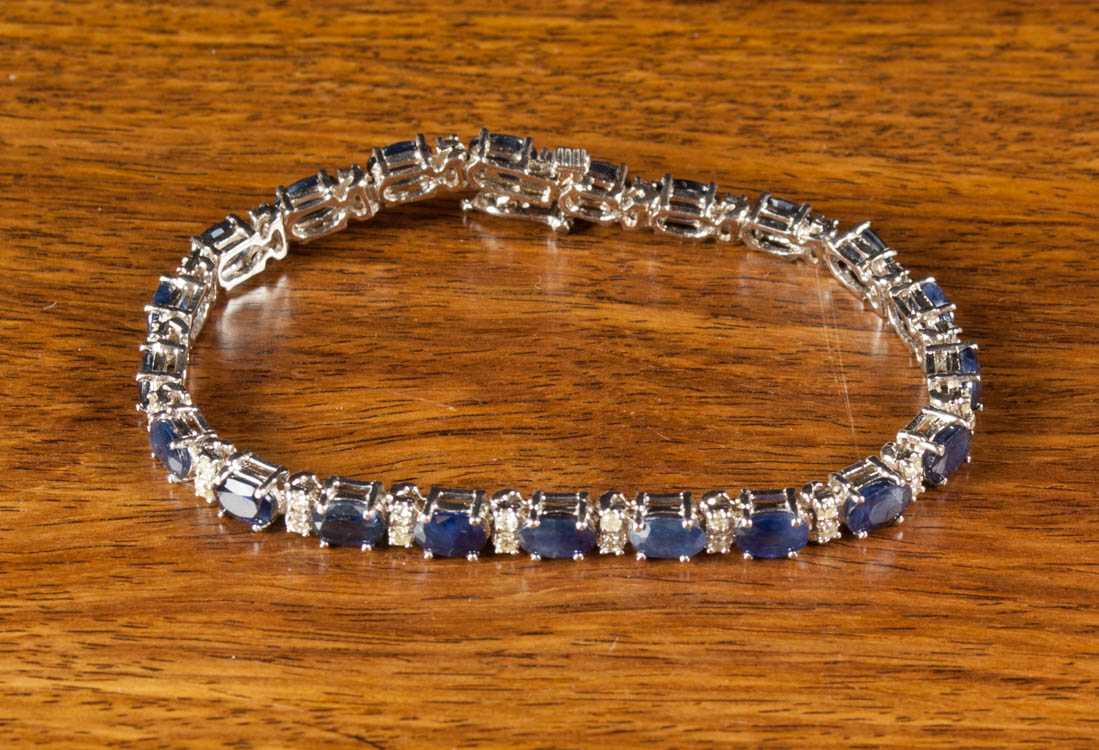 Appraisal: SAPPHIRE AND FOURTEEN KARAT WHITE GOLD BRACELET - inches in