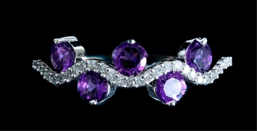 Appraisal: MODERNIST STYLE K WG AMETHYST DIAMOND RINGModernist style k white