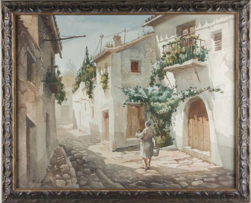 Appraisal: Italian School th c Mediterranean Village watercolor on paper signed