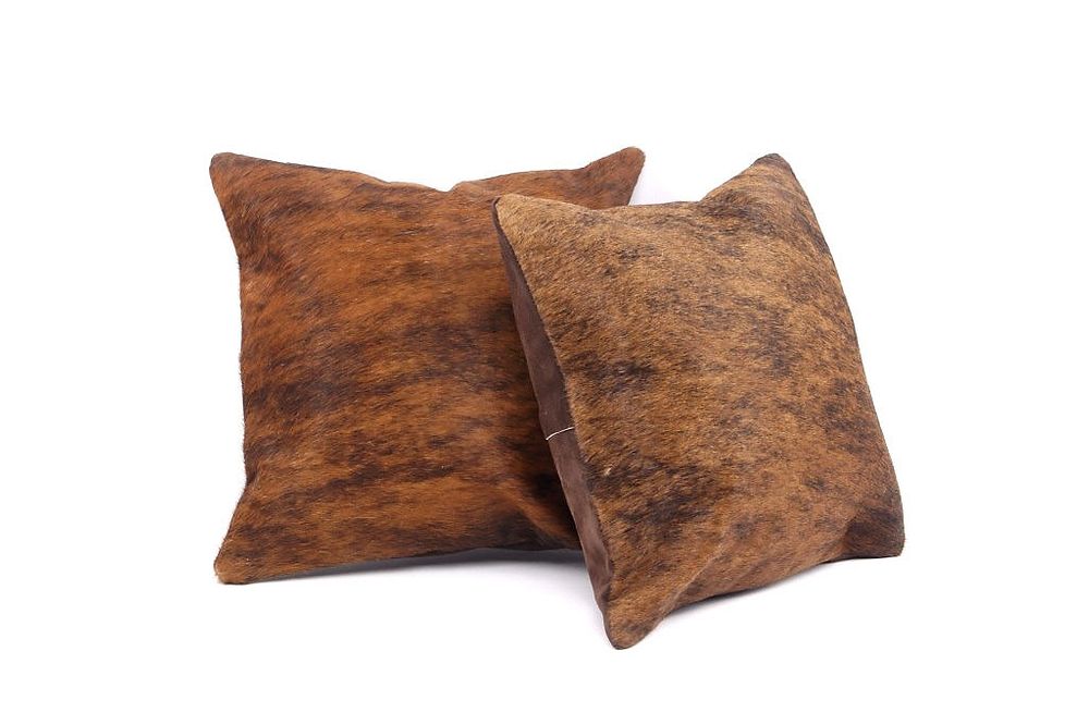 Appraisal: Brindle Brown Black Cowhide Premium Two Pillows This is an