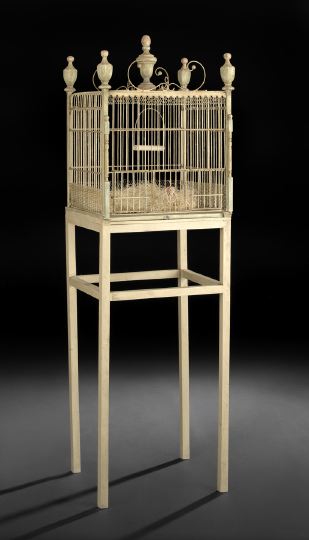 Appraisal: Fanciful Victorian-Style Polychromed Birdcage of rectangular form the top with