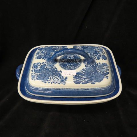 Appraisal: Chinese Fitzhugh Blue White Pottery Server covered with insert handled