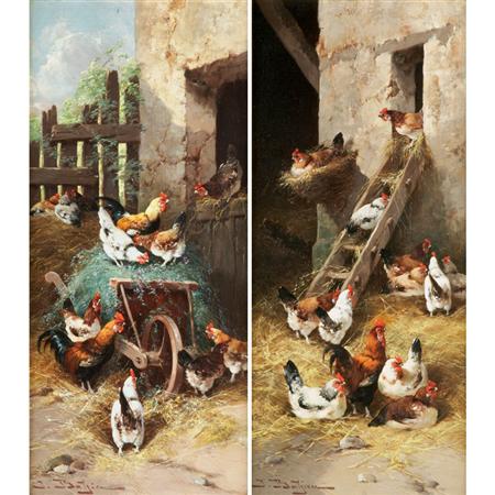 Appraisal: Jules Bathieu Belgian late th th Century Chickens Two Estimate